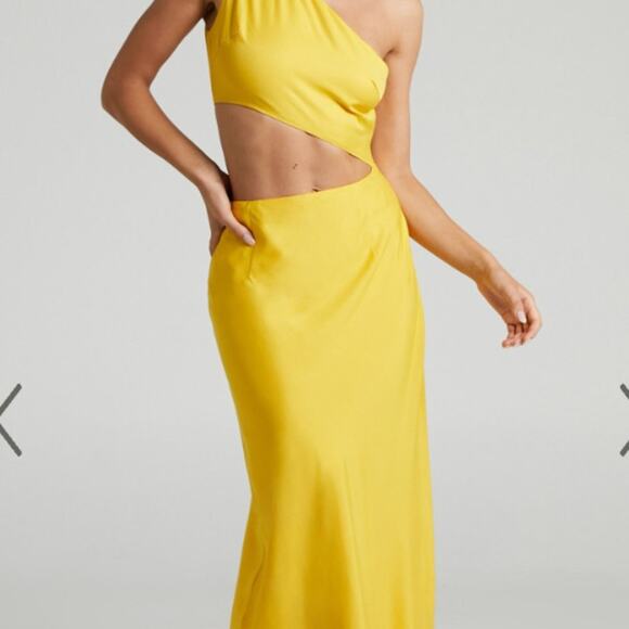 Runaway the Label Yellow Sordec Cutout One Shoulder Dress Small - Picture 4 of 13